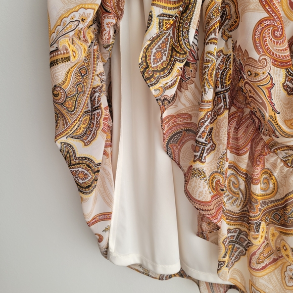 JUILA JORDAN Tiered Brown Chiffon Paisley Jacquard Midi Dress - Picture 4 of 7